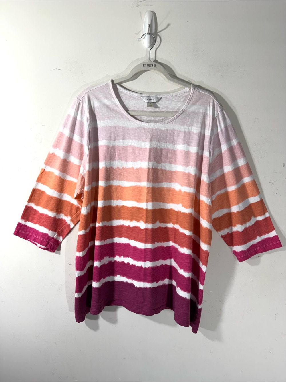 CJ Banks cotton slub Ombré Stripe V neck Tee Sz 2X